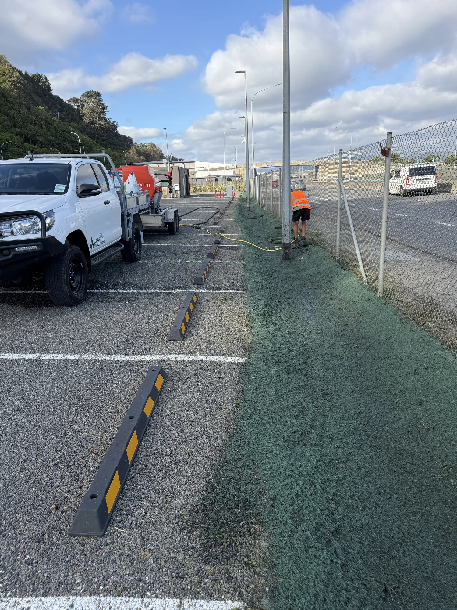 Hydroseed mulch application at Petone Park and Ride