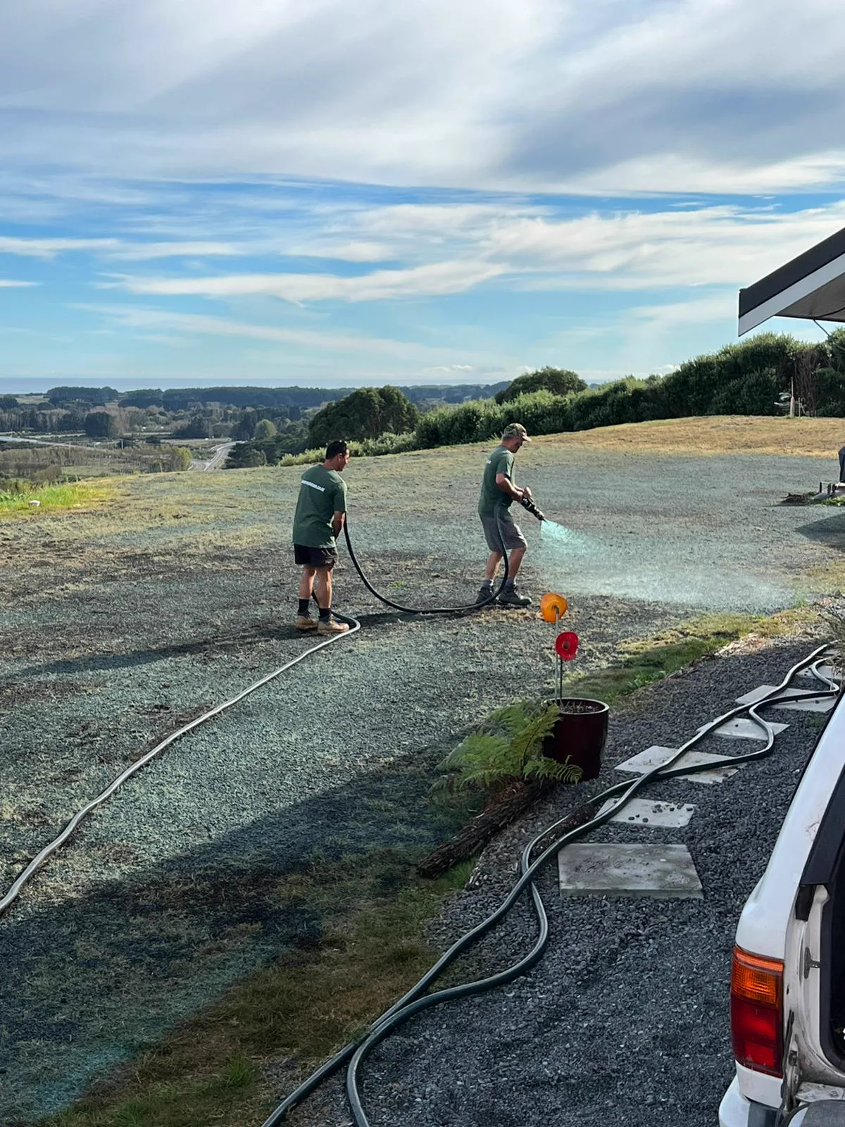 Hydroseeding application reaching full coverage